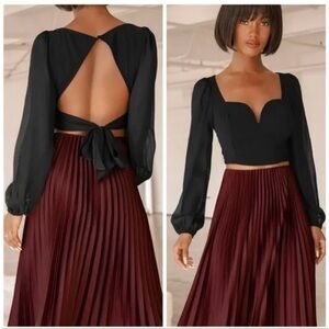 Lulus black long sleeve tie back night out top size xs NWT